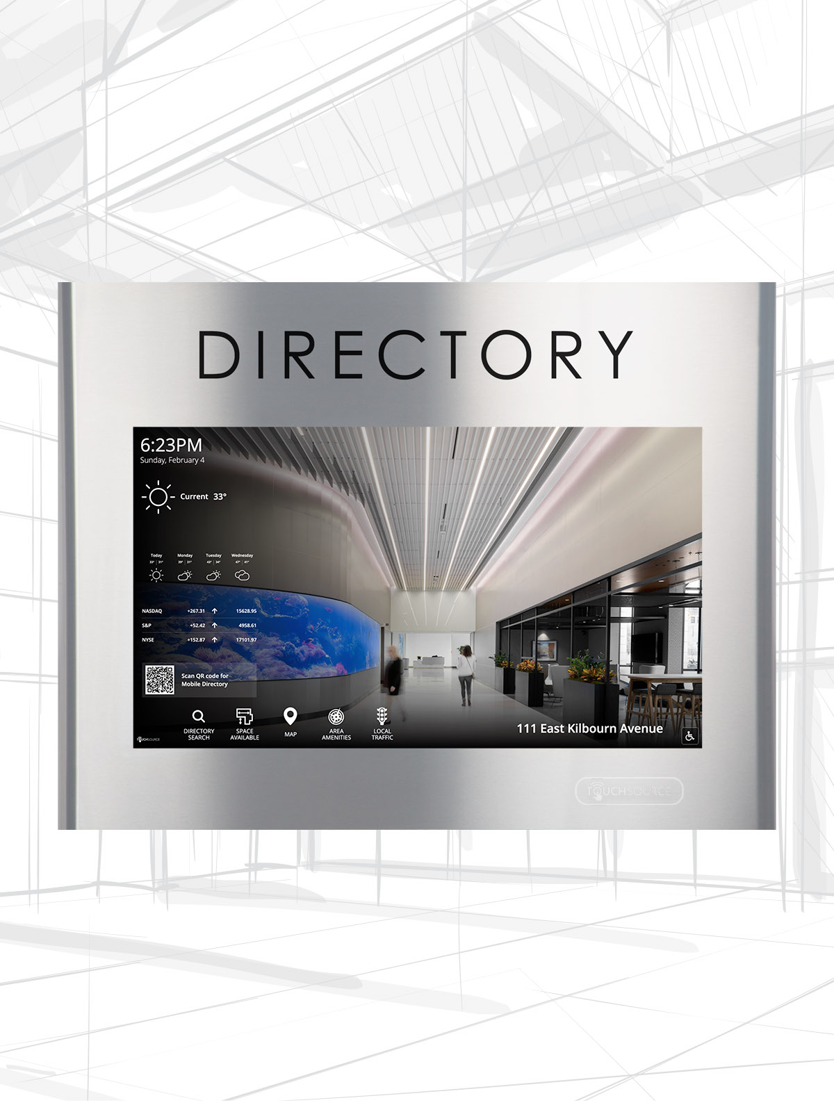 TouchSource Pantella digital lobby directory display