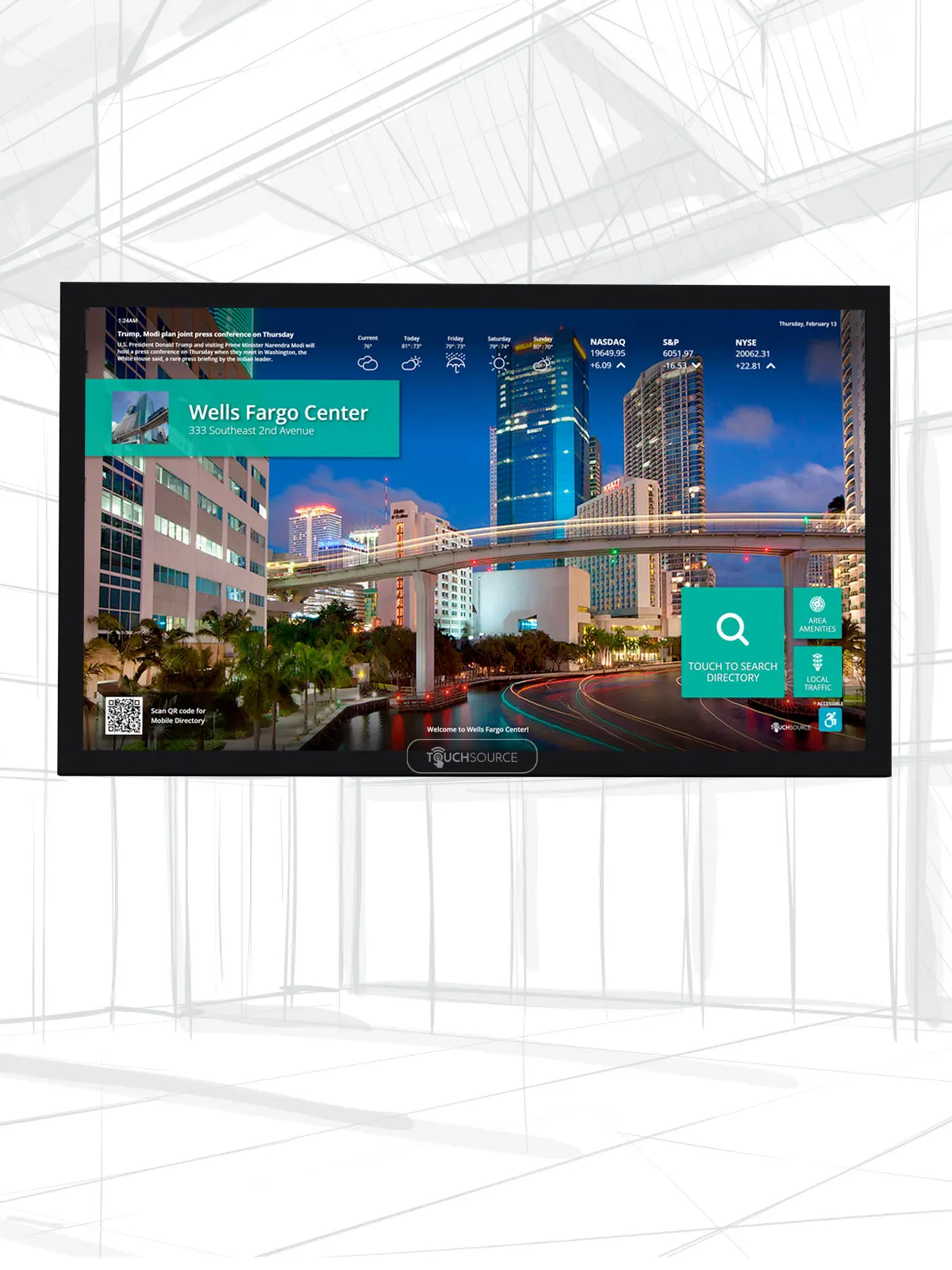 TouchSource Pantella digital wall directory display portrait orientation