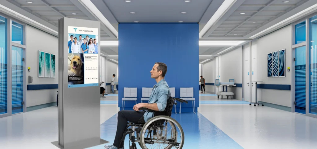 ADA-compliant TouchSource Pantella directory display installed at correct height in office lobby